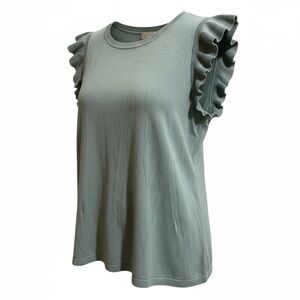 LOFT ruffle lightweight knit crew neck blouse short sleeve top sweater Large